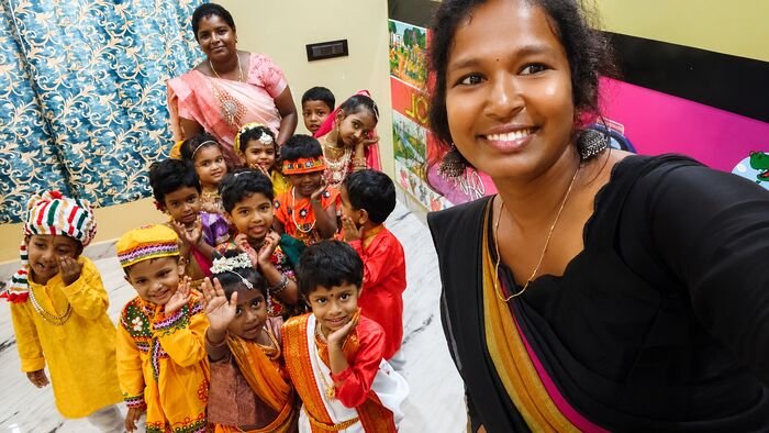 Teachers with students at Virtual Kids Pre School